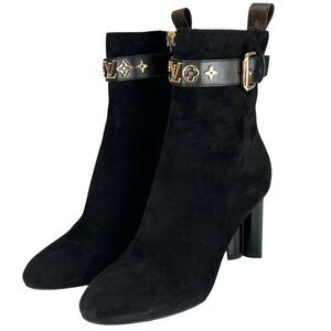 ▲louis Vuitton 2021 1a965s Silhouette Line Suede Leather Ankle Boots Black Gold